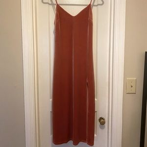 Rust colored velvet midi dress